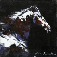 Shan Amrohvi, 08 x 08 inch, Oil on Canvas, Horse Painting, AC-SA-103